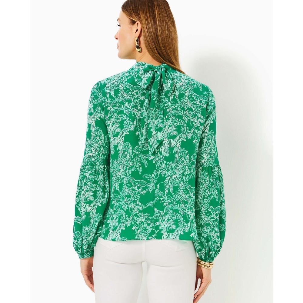 Lilly Pulitzer Witaker Silk Top XXS Fiddle Leaf Green Safari Party Blouse NWT